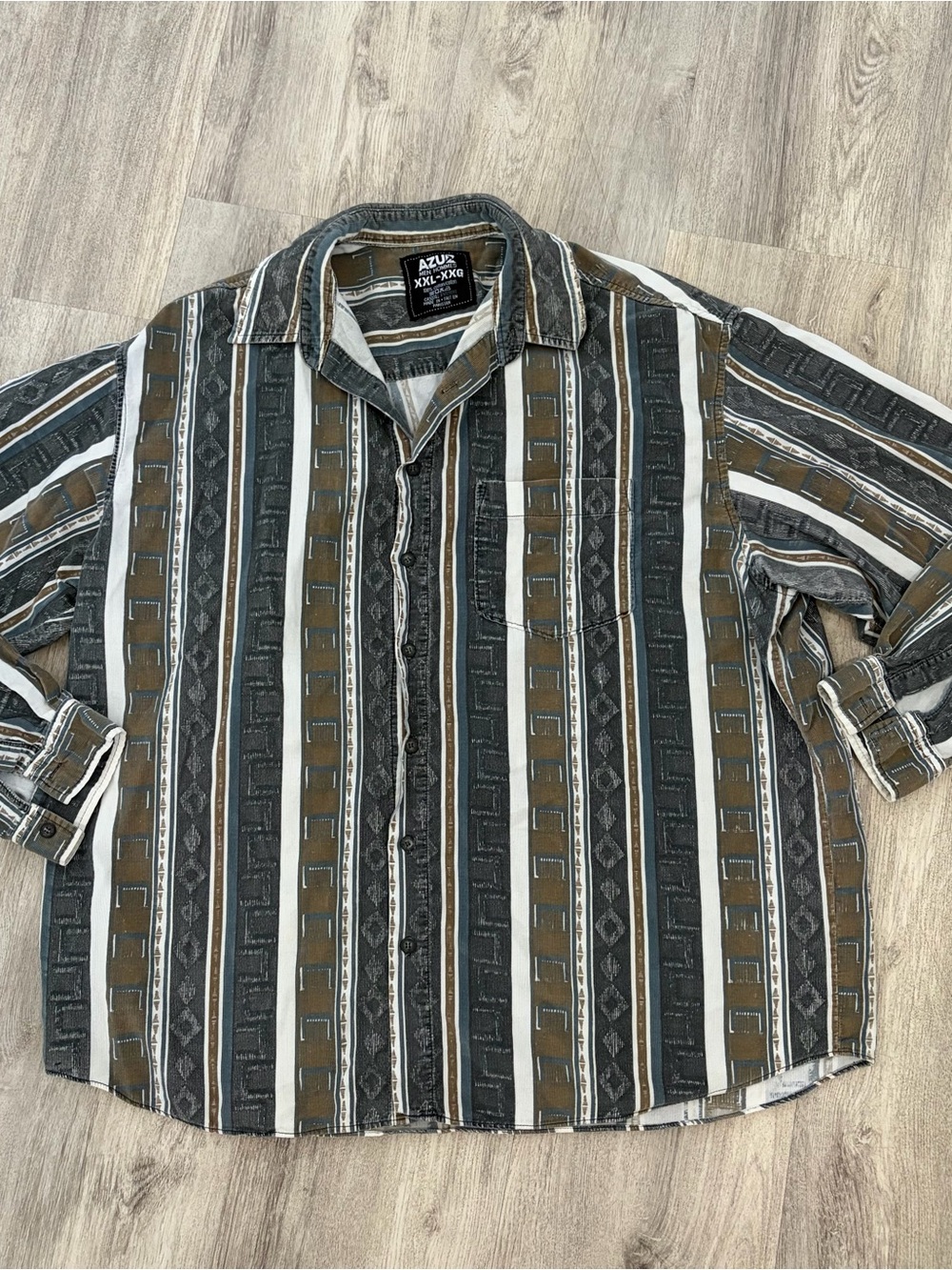 Azur Corduroy Button Down Shirt Men’s 2XL Aztec Western Cotton Blue Green rustic